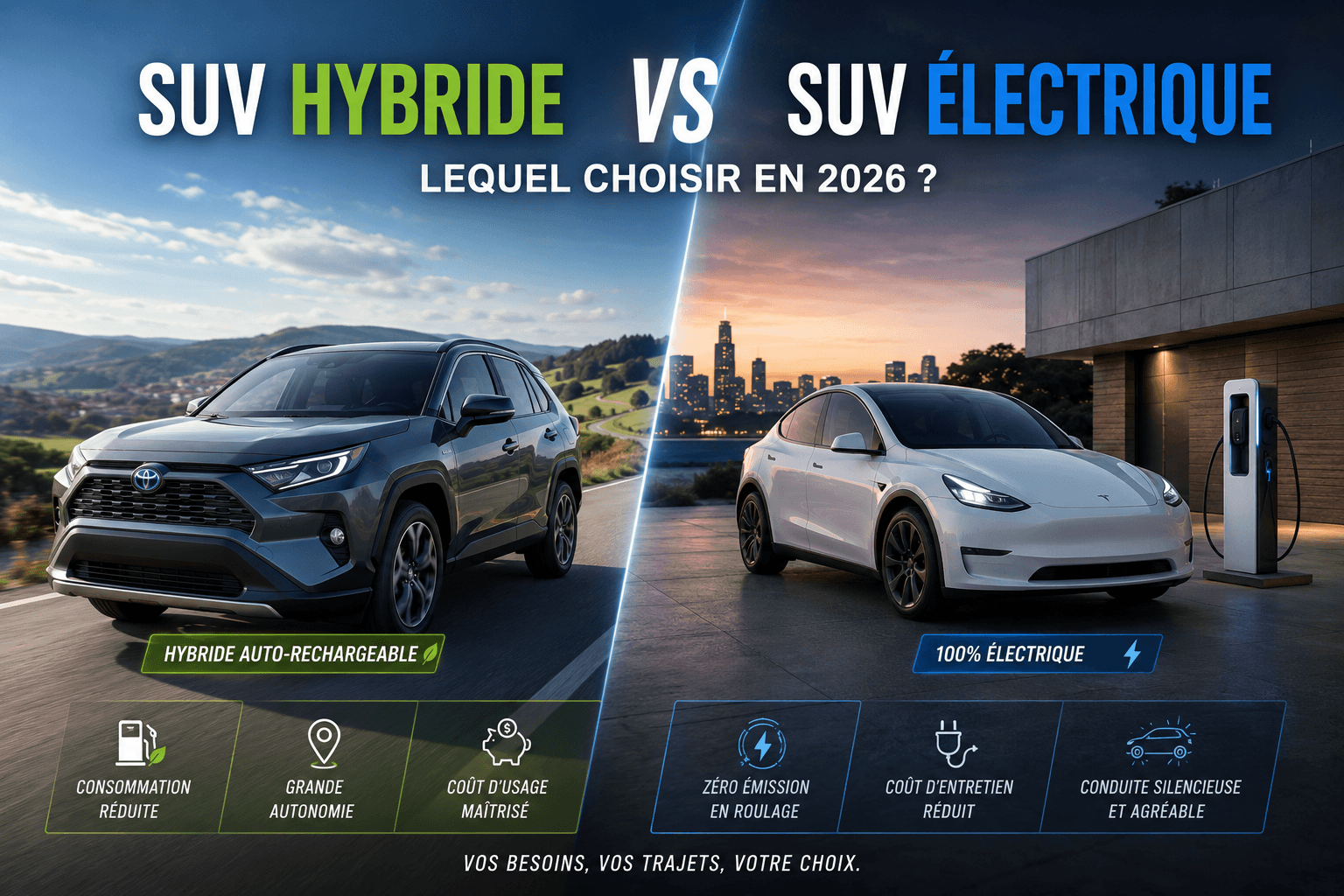 SUV hybride vs SUV électrique : lequel choisir en 2026 ? (comparatif complet)